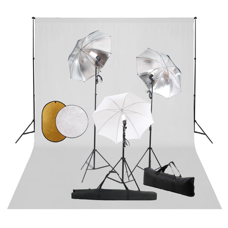 Load image into Gallery viewer, Vidaxl fotostudioset met lampen, paraplu's, achtergrond en reflector