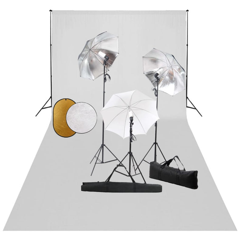Load image into Gallery viewer, Vidaxl fotostudioset met lampen, paraplu's, achtergrond en reflector