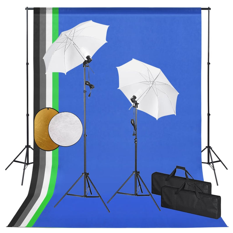 Load image into Gallery viewer, Vidaxl fotostudioset met lampen, paraplu's, achtergrond en reflector
