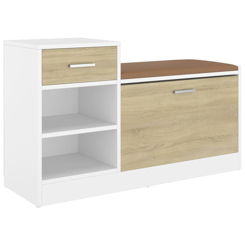 Load image into Gallery viewer, Vidaxl schoenenbank 94,5x31x57 cm bewerkt hout wit sonoma eikenkleurig