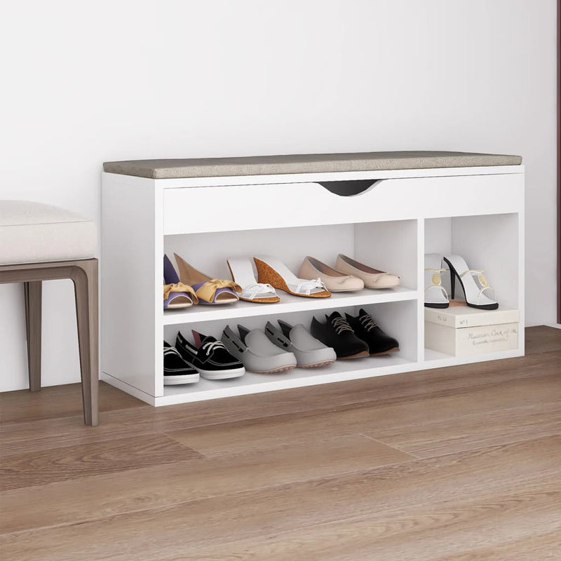 Load image into Gallery viewer, Vidaxl schoenenbank met kussen 104x30x49 cm bewerkt hout wit