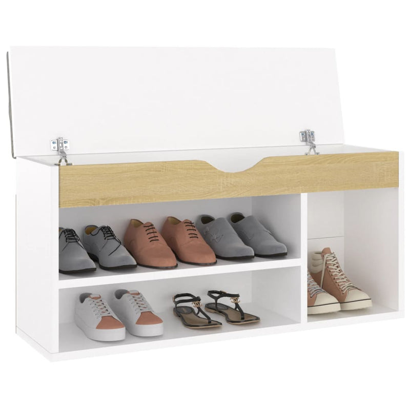 Load image into Gallery viewer, Vidaxl schoenenbank en kussen 104x30x49 cm hout wit sonoma eiken