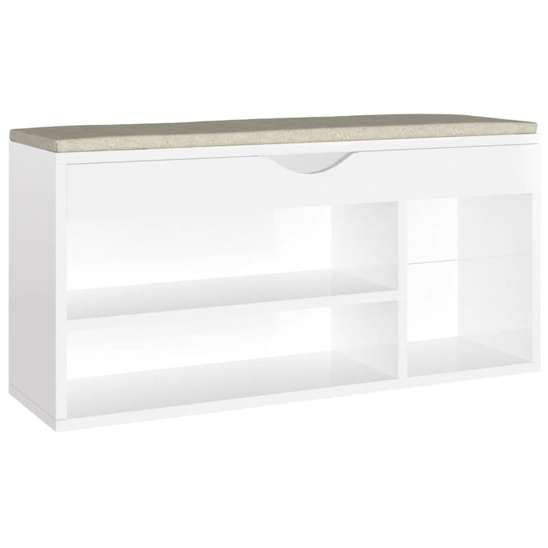 Load image into Gallery viewer, Vidaxl schoenenbank met kussen 104x30x49 cm bewerkt hout hoogglans wit