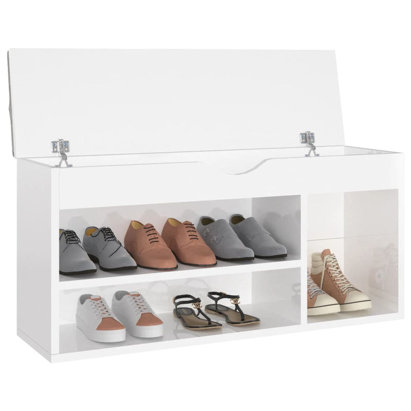 Load image into Gallery viewer, Vidaxl schoenenbank met kussen 104x30x49 cm bewerkt hout hoogglans wit
