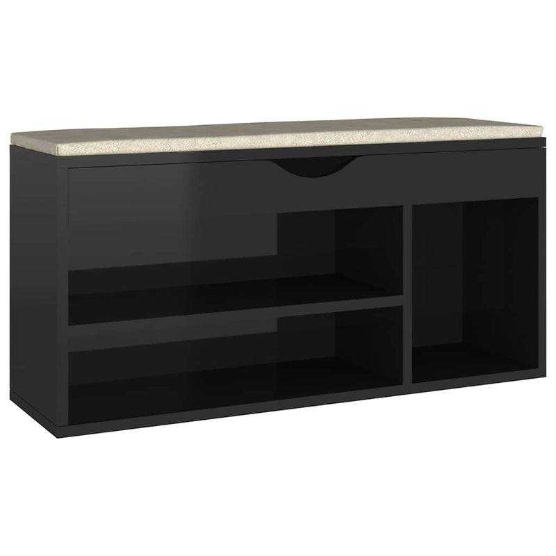 ギャラリービューアに画像をロードする, Vidaxl schoenenbank met kussen 104x30x49 cm hout hoogglans zwart