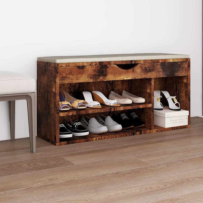 ギャラリービューアに画像をロードする, Vidaxl schoenenbank met kussen 104x30x49 cm bewerkt hout gerookt eiken