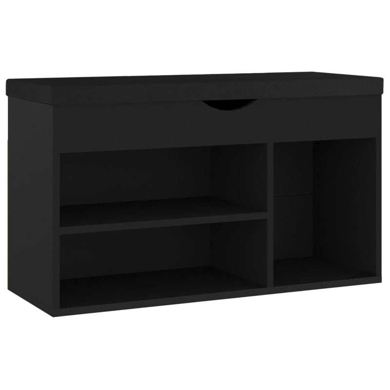 Laden Sie das Bild in Galerie -Viewer, Vidaxl schoenenbank met kussen 80x30x47 cm bewerkt hout zwart