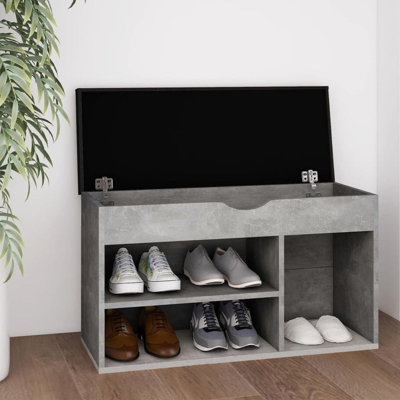 Laden Sie das Bild in Galerie -Viewer, Vidaxl schoenenbank met kussen 80x30x47 cm bewerkt hout betongrijs