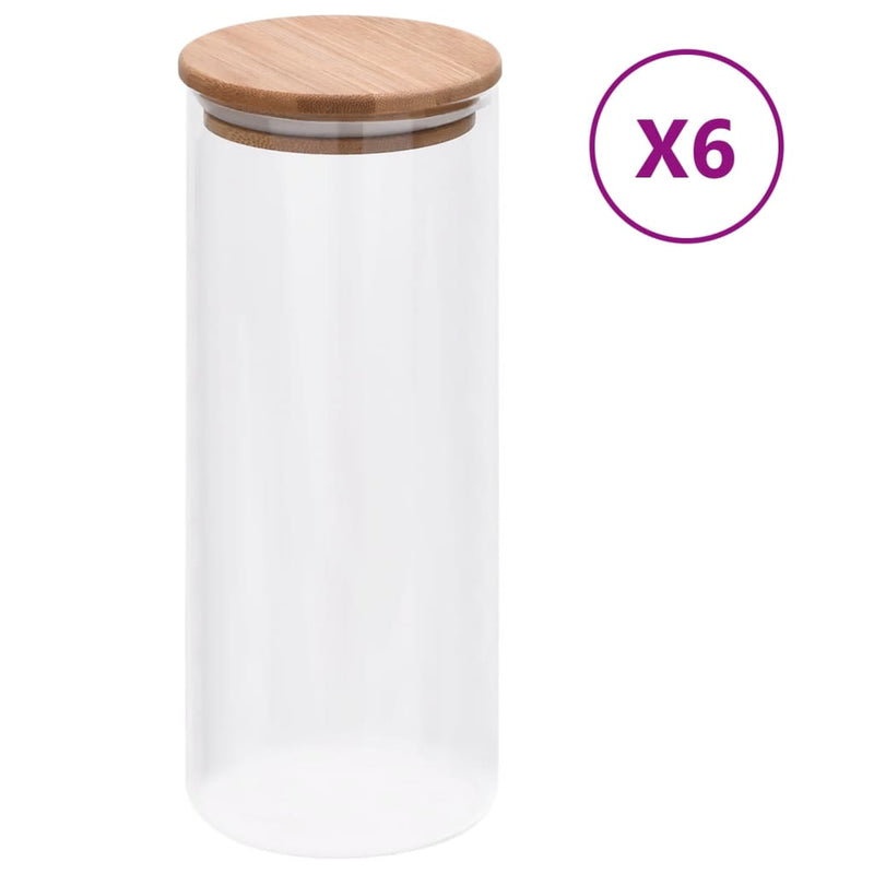 Load image into Gallery viewer, Vidaxl opbergpotten met bamboe deksel 6 st 1000 ml glas