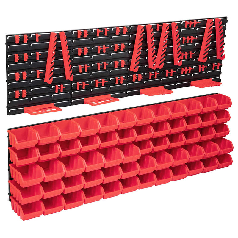 Cargue la imagen en el visor de la galería, Vidaxl 136 -delige opslagbakkenset met wandpanelen rood en zwart