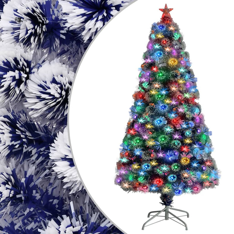 Load image into Gallery viewer, Vidaxl kunstkerstboom met verlichting 120 cm glasvezel wit en blauw