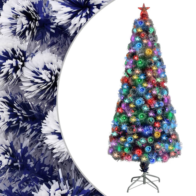 Load image into Gallery viewer, Vidaxl kunstkerstboom met verlichting 180 cm glasvezel wit en blauw