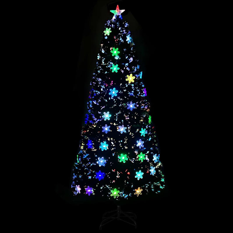 Load image into Gallery viewer, Vidaxl kerstboom met led-sneeuwvlokken 180 cm glasvezel zwart