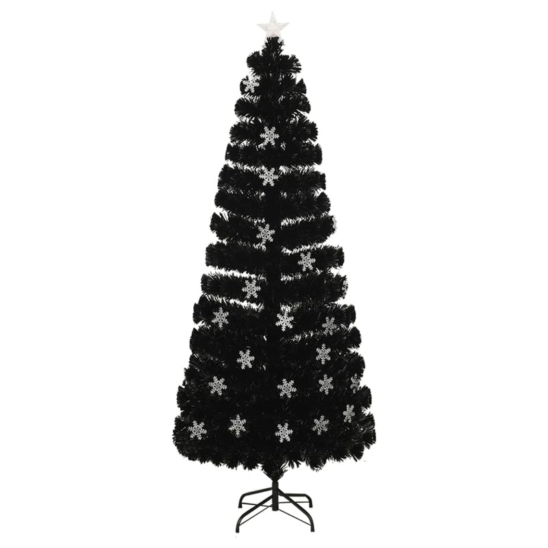 Load image into Gallery viewer, Vidaxl kerstboom met led-sneeuwvlokken 240 cm glasvezel zwart