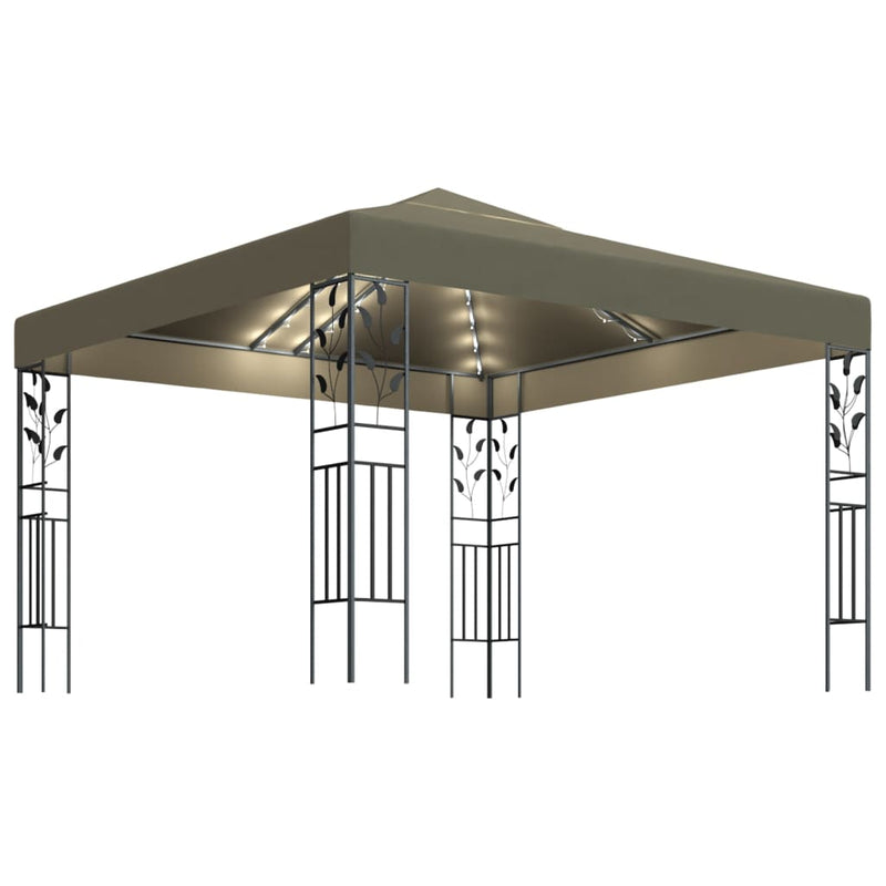 Load image into Gallery viewer, Vidaxl prieel met led-lichtslinger 3x3 m taupe