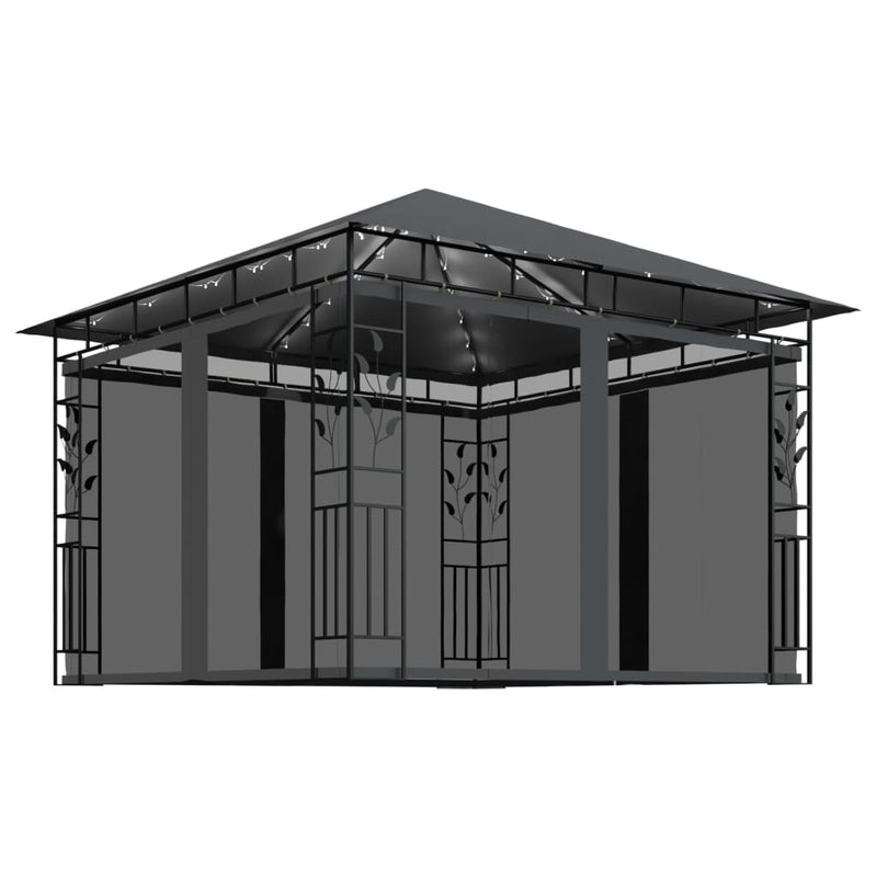 Load image into Gallery viewer, VidaXL Prieel met klamboe LED-lichtslinger 3x3x2,73 m antracietkleurig