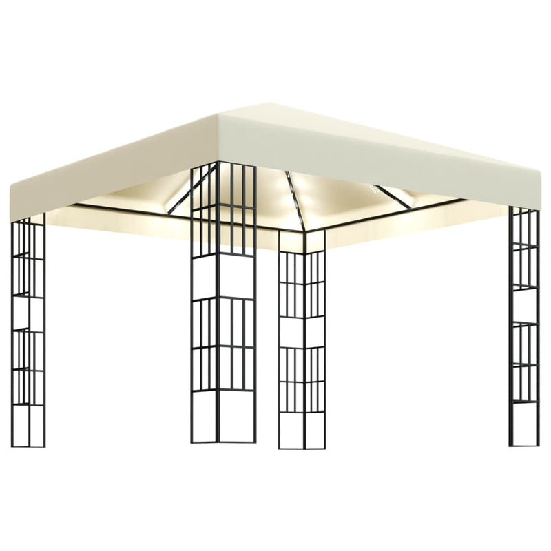 Load image into Gallery viewer, Vidaxl prieel met led-lichtslinger 3x3 m crèmekleurig