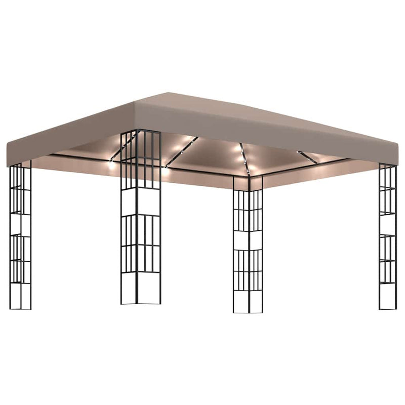 Laden Sie das Bild in Galerie -Viewer, Vidaxl prieel met led-lichtslinger 4x3 m taupe