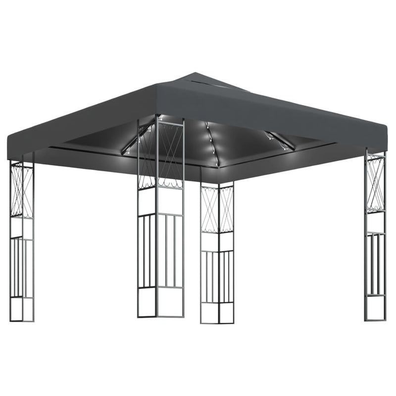 Load image into Gallery viewer, VidaXL Prieel met LED-lichtslinger 3x3 m stof antracietkleurig