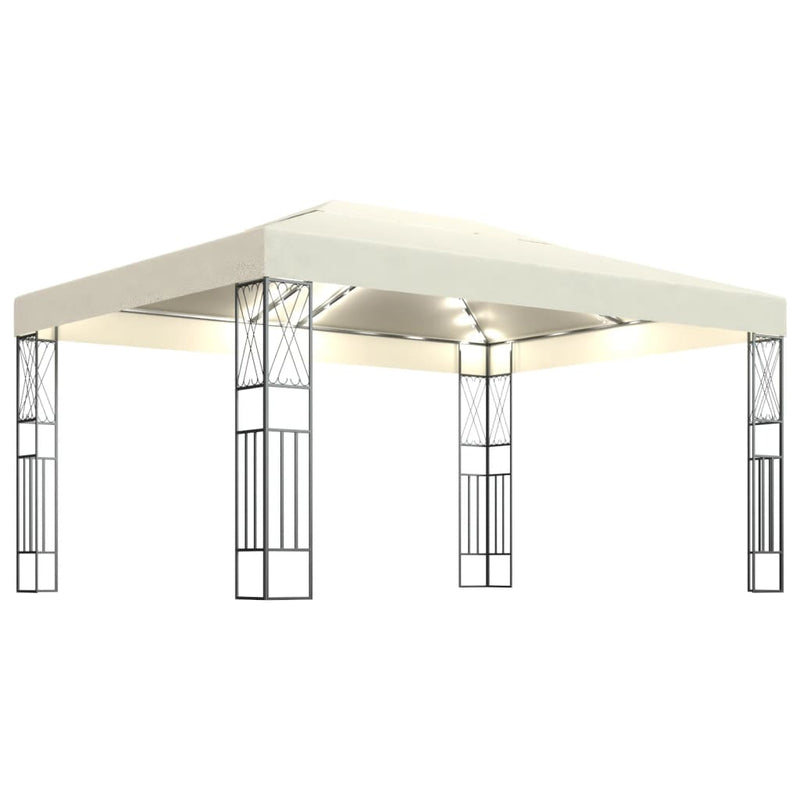 Load image into Gallery viewer, VidaXL Prieel met LED-lichtslinger 3x4 m stof crèmekleurig