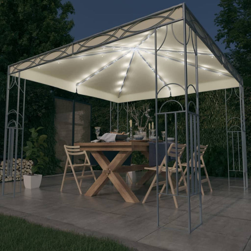 Load image into Gallery viewer, VidaXL Prieel met LED-lichtslinger 300x300 cm crèmekleurig