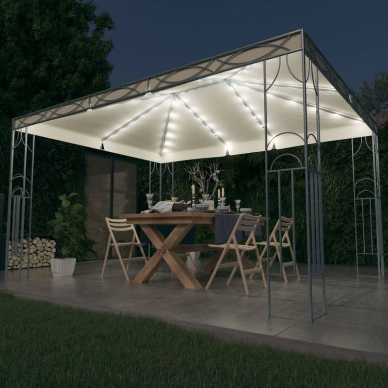 Load image into Gallery viewer, VidaXL Prieel met LED-lichtslinger 400x300 cm crèmekleurig
