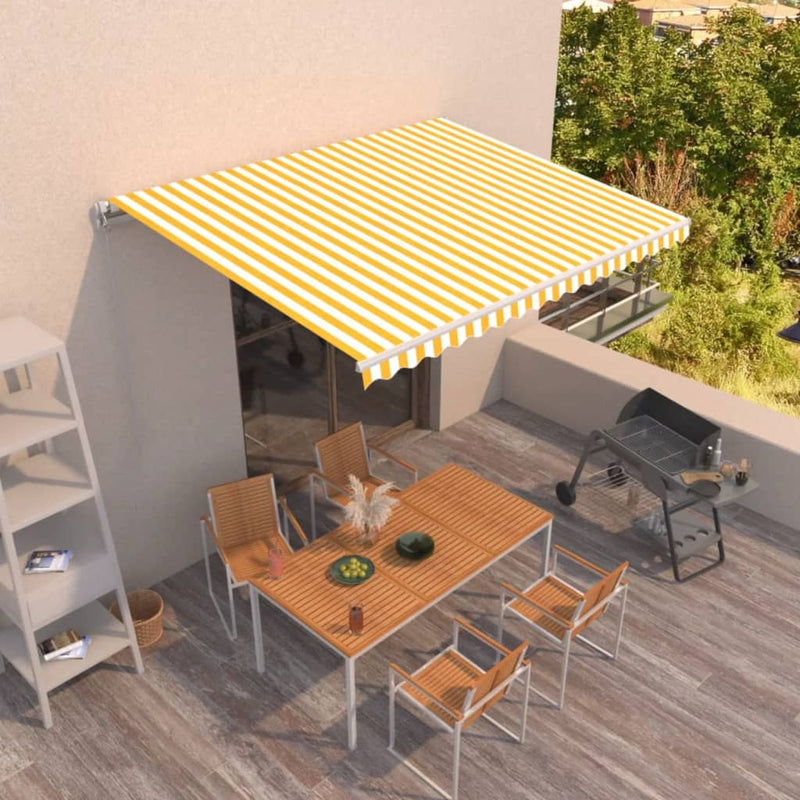 Load image into Gallery viewer, VidaXL Luifel handmatig uittrekbaar 400x350 cm geel en wit