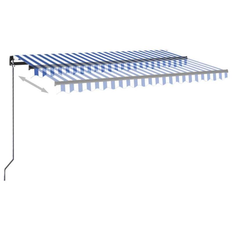 Cargue la imagen en el visor de la galería, Vidaxl luifel handmatig uittrekbaar met led 400x300 cm blauw en wit