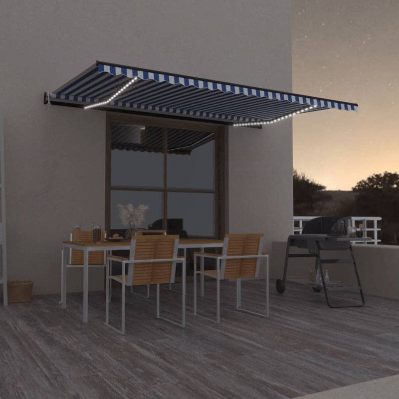 Load image into Gallery viewer, VidaXL Luifel automatisch met LED en windsensor 500x300 cm blauw wit