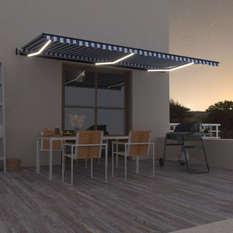 Load image into Gallery viewer, VidaXL Luifel automatisch met LED en windsensor 600x350 cm blauw wit