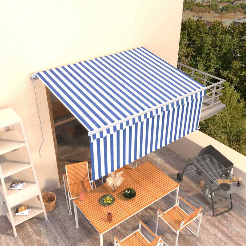 Load image into Gallery viewer, Vidaxl luifel handmatig uittrekbaar met rolgordijn 3x2,5 m blauw wit