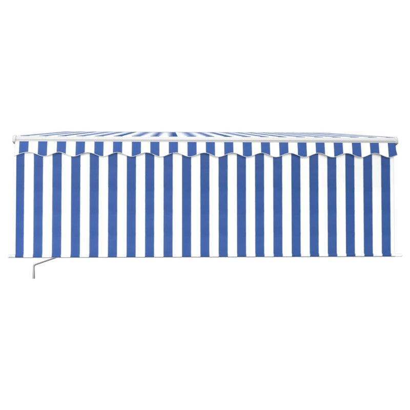 Load image into Gallery viewer, Vidaxl luifel handmatig uittrekbaar met rolgordijn 4x3 m blauw en wit