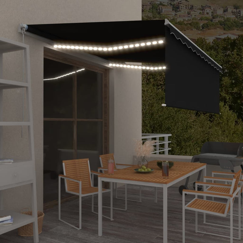 Load image into Gallery viewer, VidaXL Luifel handmatig uittrekbaar met rolgordijn LED 4x3 m antraciet
