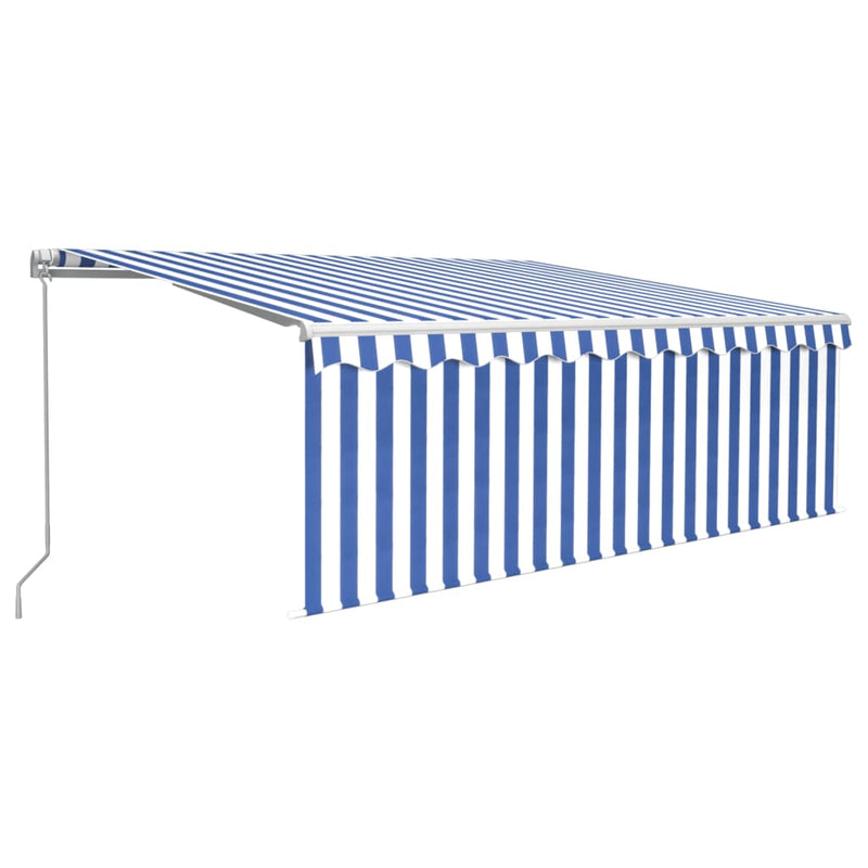 Load image into Gallery viewer, VidaXL Luifel handmatig uittrekbaar met rolgordijn 4,5x3 m blauw wit