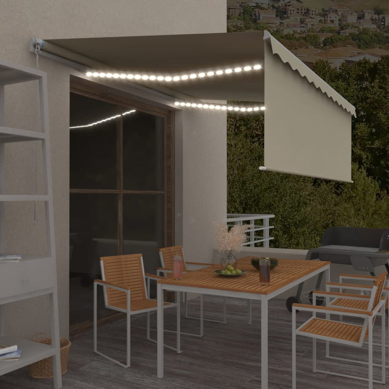 Load image into Gallery viewer, VidaXL Luifel handmatig uittrekbaar met rolgordijn LED 4,5x3 m crème