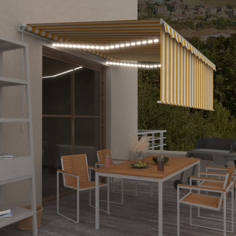 Load image into Gallery viewer, VidaXL Luifel handmatig uittrekbaar rolgordijn en LED 4,5x3 m geel wit