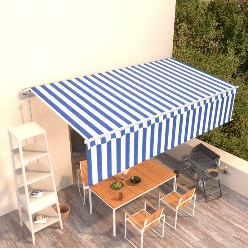Load image into Gallery viewer, VidaXL Luifel automatisch uittrekbaar met rolgordijn 6x3 m blauw wit
