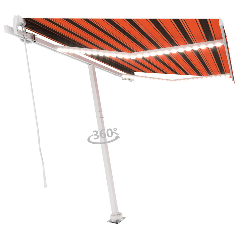 Load image into Gallery viewer, VidaXL Luifel handmatig uittrekbaar met LED 300x250 cm oranje en bruin