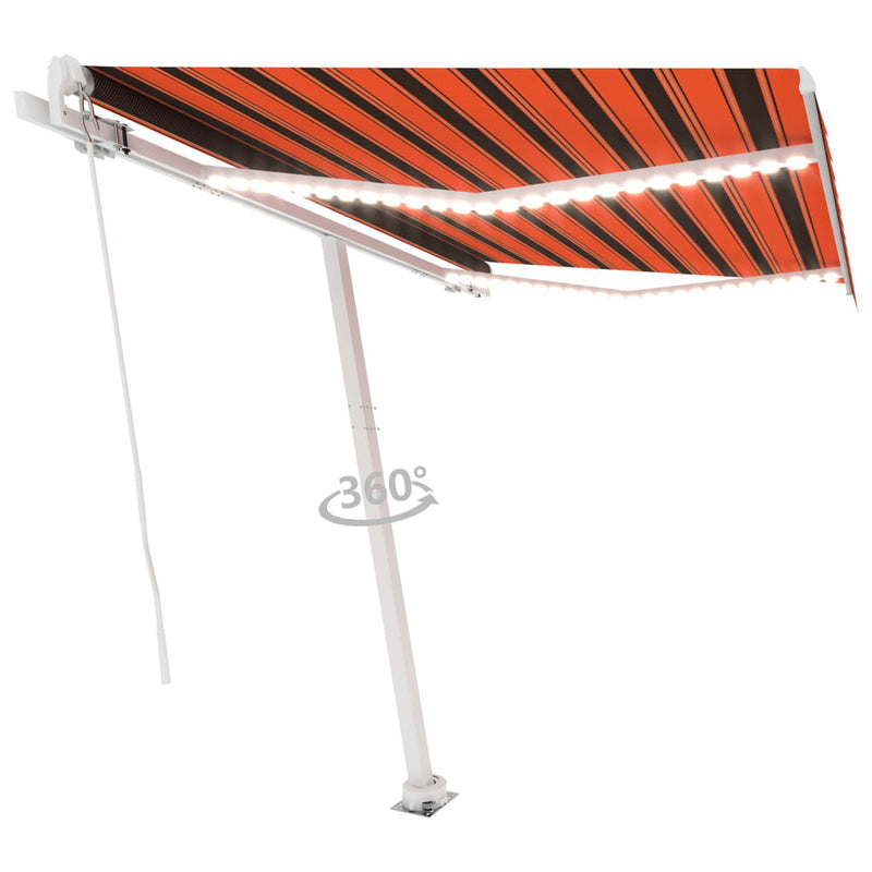 Load image into Gallery viewer, VidaXL Luifel handmatig uittrekbaar met LED 350x250 cm oranje en bruin