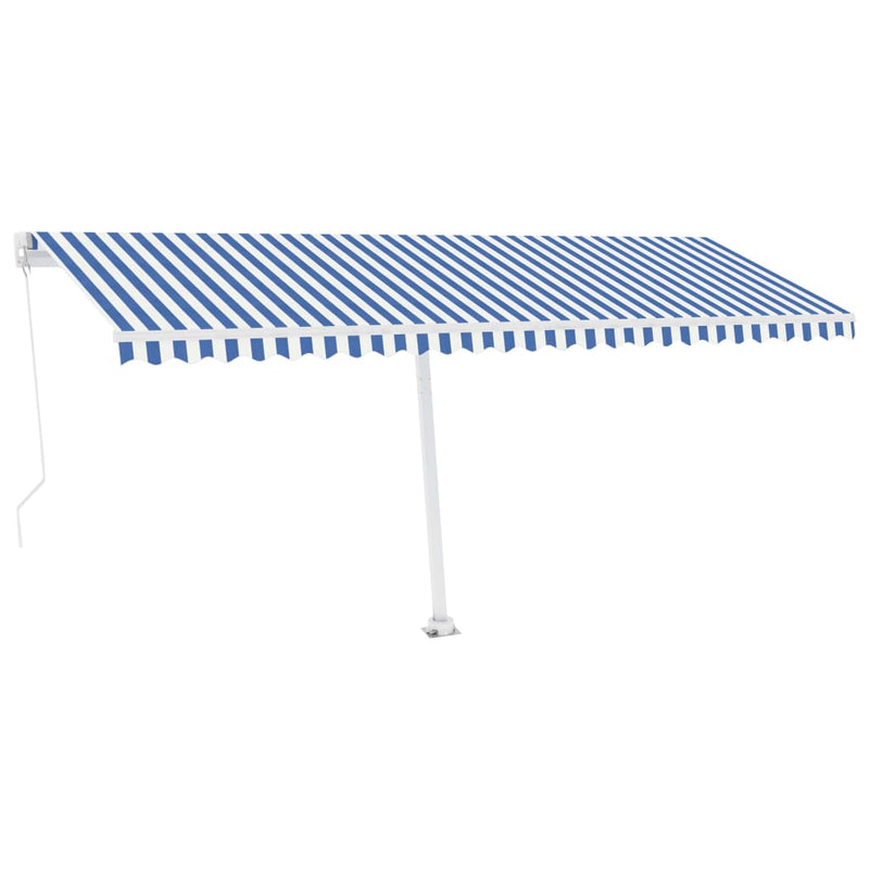 Load image into Gallery viewer, VidaXL Luifel vrijstaand handmatig uittrekbaar 500x350 cm blauw en wit