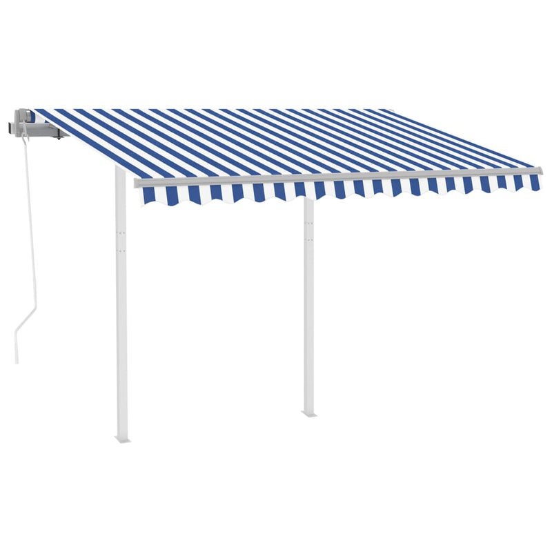 Load image into Gallery viewer, VidaXL Luifel automatisch uittrekbaar met palen 3x2,5 m blauw en wit