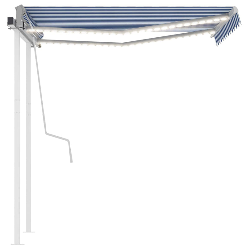 Load image into Gallery viewer, VidaXL Luifel handmatig uittrekbaar met LED 3,5x2,5 m blauw en wit