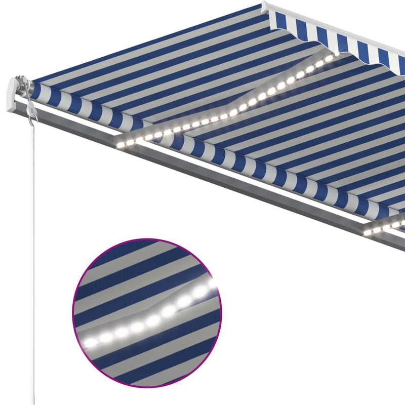 Load image into Gallery viewer, VidaXL Luifel handmatig uittrekbaar met LED 3,5x2,5 m blauw en wit