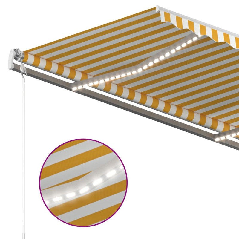 Load image into Gallery viewer, VidaXL Luifel handmatig uittrekbaar met LED 3,5x2,5 m geel en wit