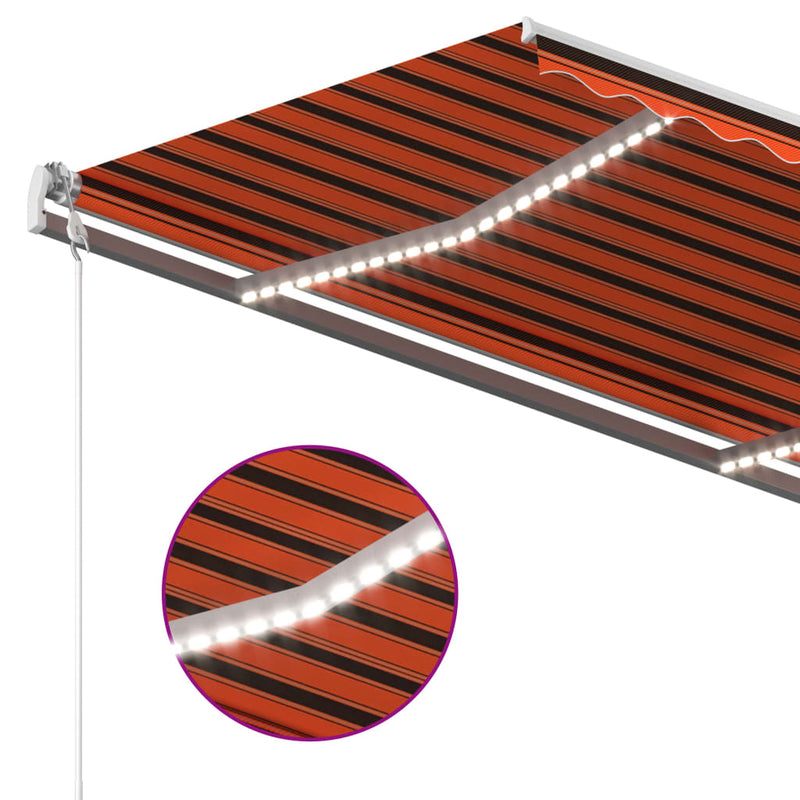Load image into Gallery viewer, VidaXL Luifel handmatig uittrekbaar met LED 3,5x2,5 m oranje en bruin