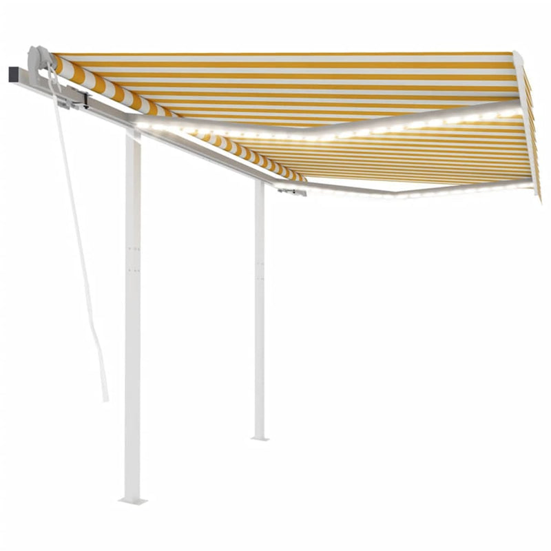 Load image into Gallery viewer, VidaXL Luifel automatisch met LED en windsensor 3,5x2,5 m geel en wit