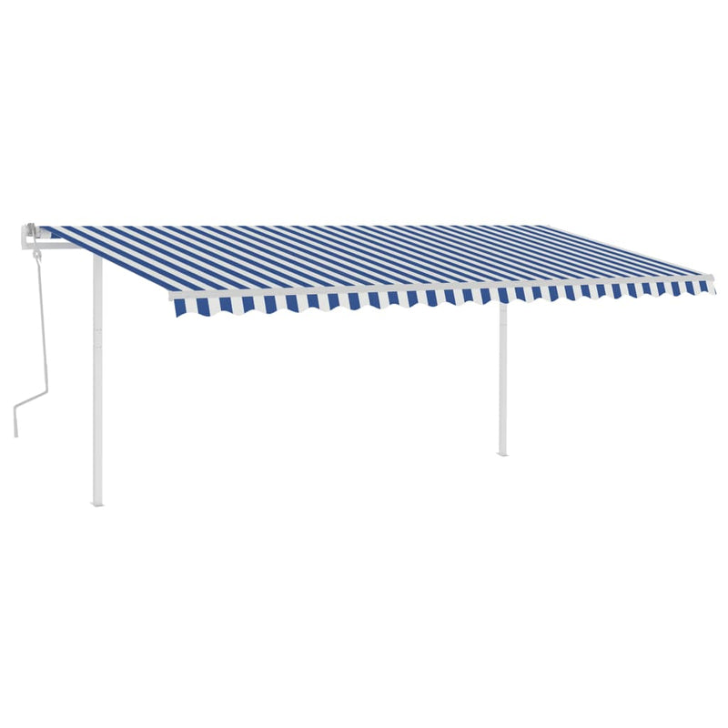 Load image into Gallery viewer, VidaXL Luifel handmatig uittrekbaar met palen 5x3 m blauw en wit