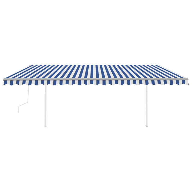 Load image into Gallery viewer, VidaXL Luifel automatisch uittrekbaar met palen 5x3 m blauw en wit
