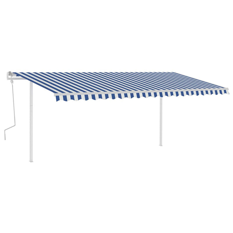 Load image into Gallery viewer, VidaXL Luifel handmatig uittrekbaar met palen 5x3,5 m blauw en wit