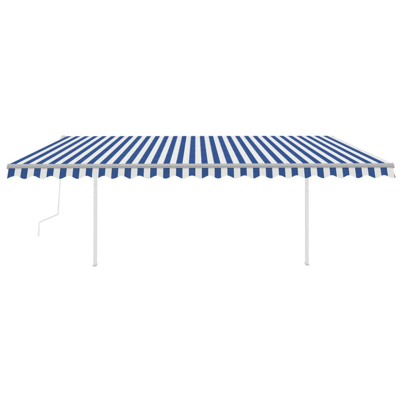 Load image into Gallery viewer, VidaXL Luifel automatisch uittrekbaar met palen 5x3,5 m blauw en wit